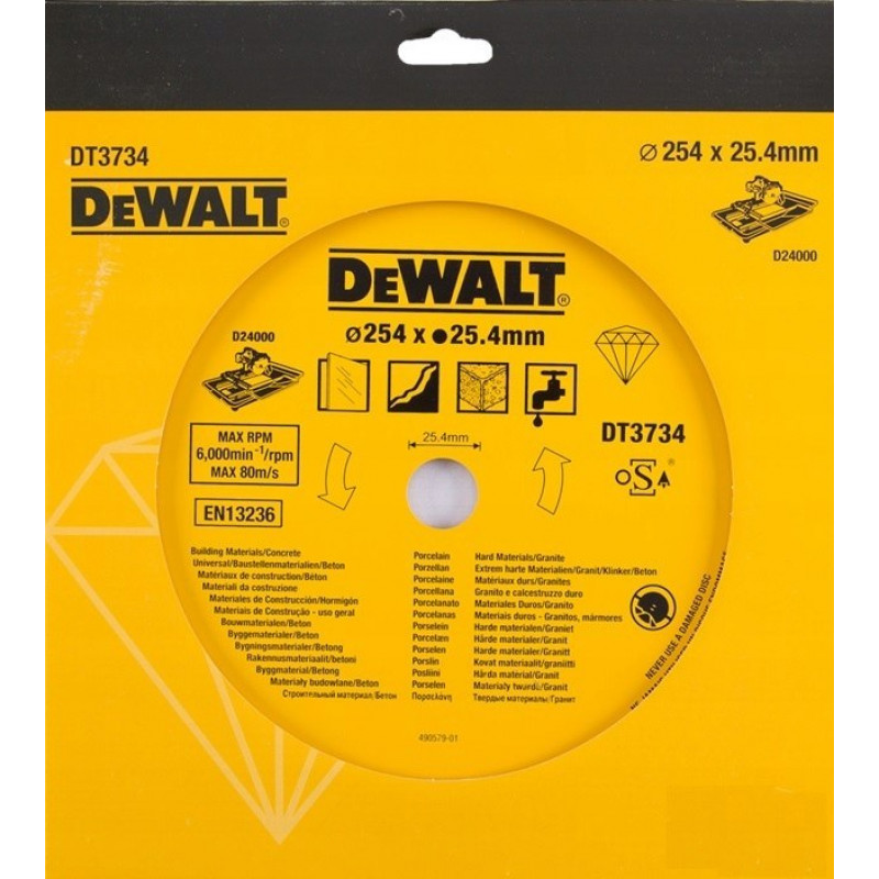 Алмазний диск для різання керамічної плитки, стяжки 254/25,4 мм, DeWALT [DT3734-XJ]