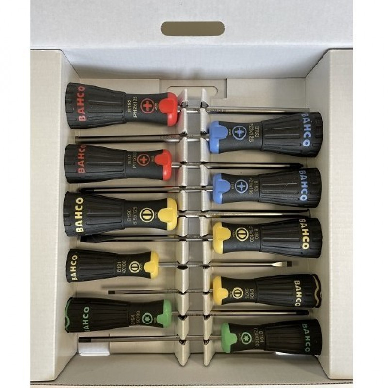 Набор из 10 отверток для шлицевых, PH, PZ и TORX винтов, BAHCOFIT Color Edition, Bahco [B219.010RB]