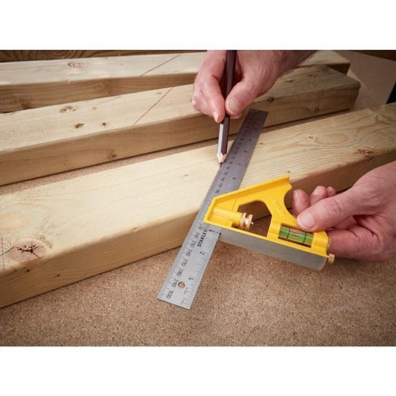 Універсальний сталевий конструкційний та покрівельний кутник 300 мм, зі шкалою, Stanley 2-46-028