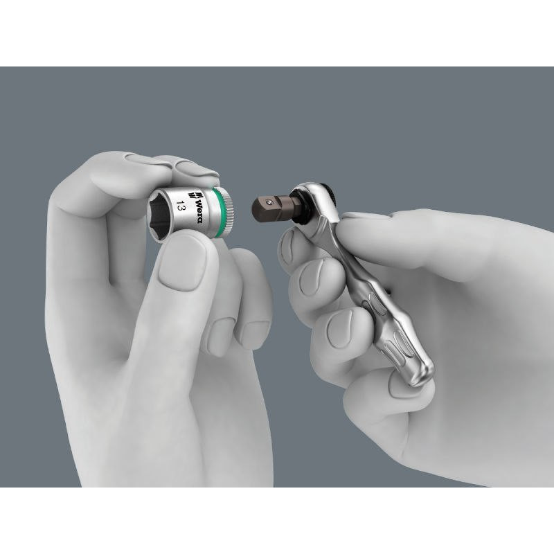 Тріскачковий ключ Zyklop Mini 1 для шестигранника 1/4 / квадрата 1/4, 60 зубців, 87 мм, 8001 A Wera [05073230001]