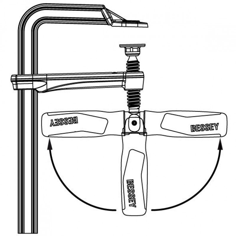 Столярний гвинтовий затискач 250x120 мм, BESSEY [GZ25KG] зі складною ручкою