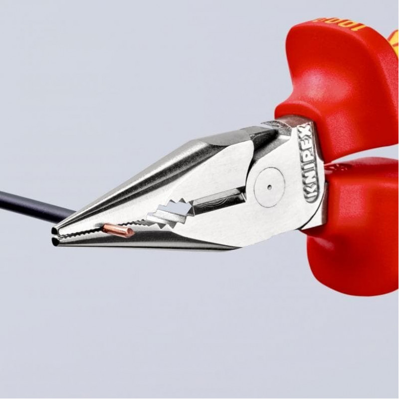 Ізольовані комбіновані плоскогубці KNIPEX VDE із загостреними губками, 145 мм [08 26 145 T] із запобіжним гачком