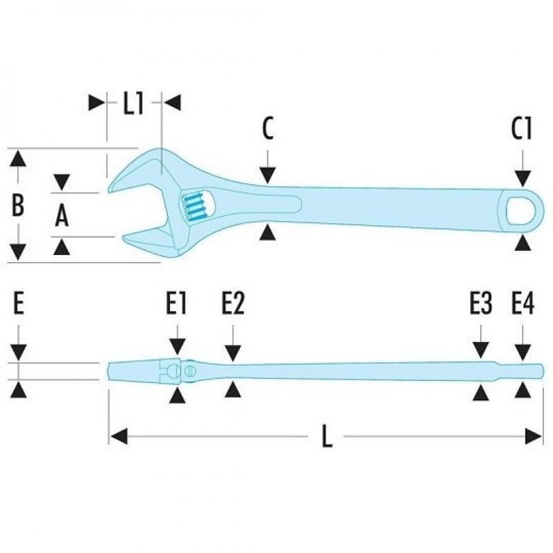 Шведский разводной ключ 201 мм с поворотным кулачком, открытие кулачка 33 мм Facom [101.8GR]