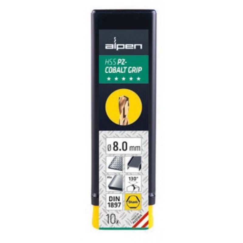 Кобальтовое сверло по металлу 17.0 мм HSS-Co PZ, короткое со шлифованной 3-плоскостной ручкой ALPEN [0090601700100] закругленное
