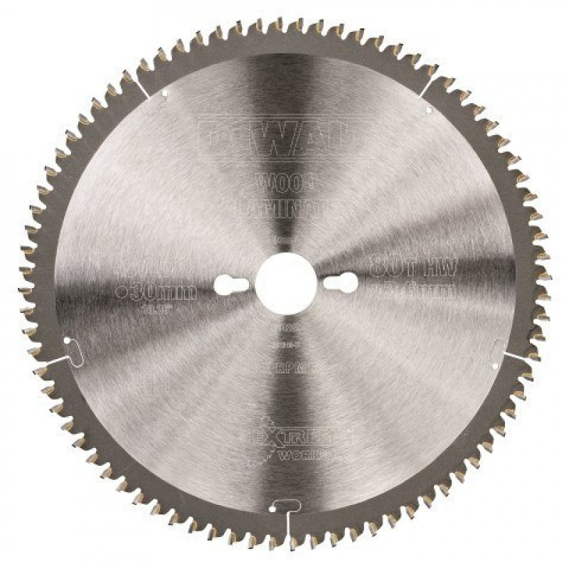 Дискова пилка для різання дерева, ламінату, алюмінію, ПВХ 260/30 мм, товщина 2,6 мм, 80 зубців Extreme Dewalt [DT4280-QZ]