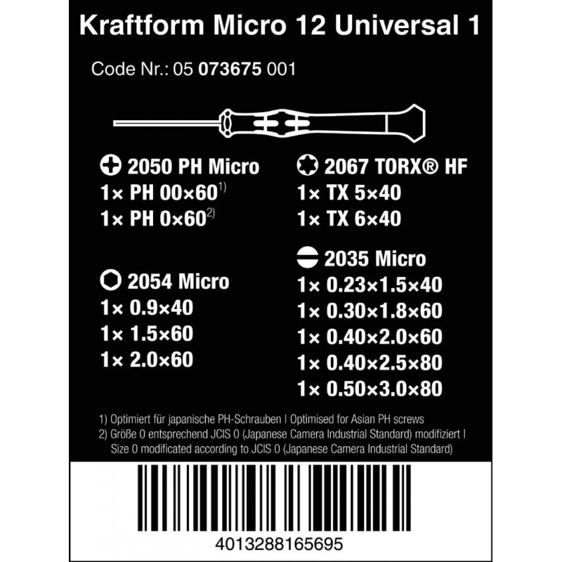 Набор из 12 прецизионных отверток Kraftform Micro 2go WERA [05073675001]