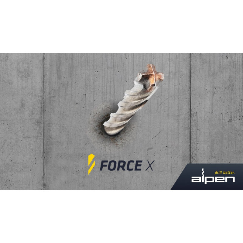 Твердосплавне свердло для залізобетону SDS+, 4-лезвий, 18-600/550 мм, FORCE X ALPEN [0090501800100]