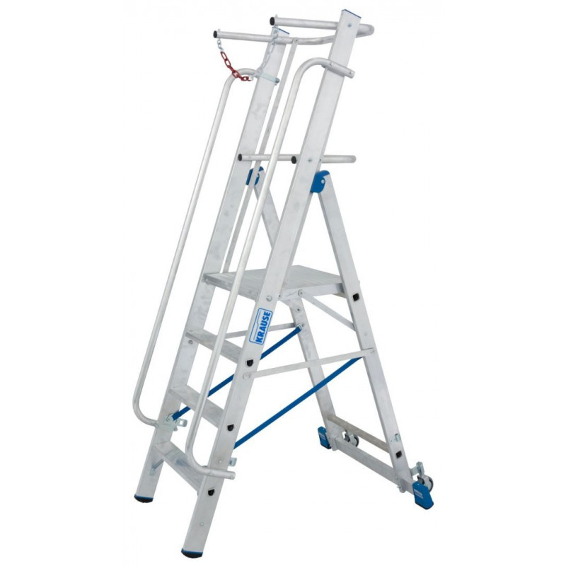 Окремостояча мобільна драбина з великою платформою та захисними поручнями, 4 сходинки, STABILO PROFESSIONAL KRAUSE [127488]