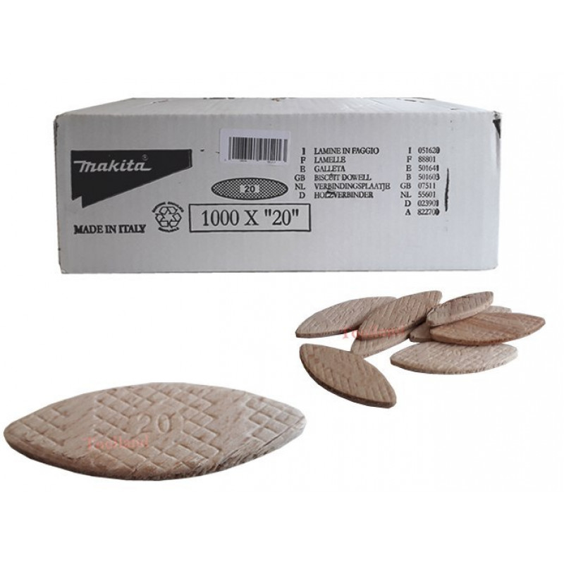 Дерев'яні з'єднувачі, ламелі тип 20, 61x24x4 мм, 1000 шт. Makita [P-08850]