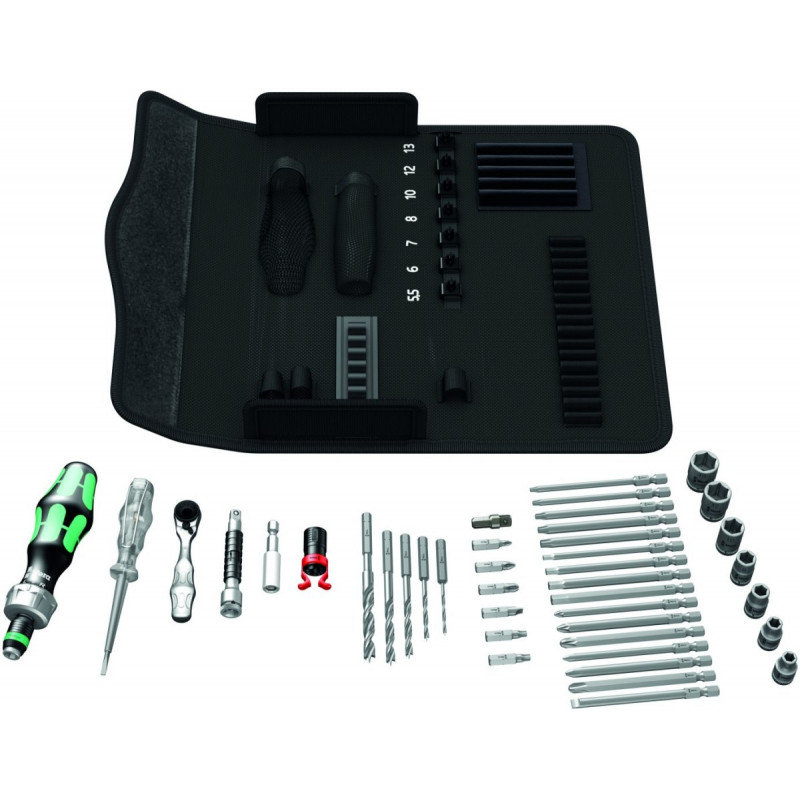 Набір інструментів 1/4 біт, головок та свердел з тестером напруги Kraftform Kompakt H 1 для дерева Wera [05135939001]