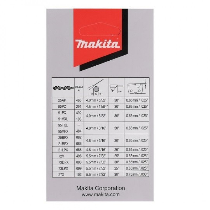 Ланцюг бензопили 45см/1,1мм/0,325'', 80TXL, Makita [191X04-8]