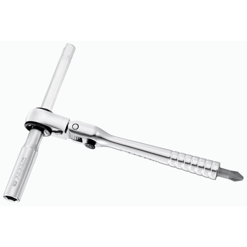 Компактна поворотна тріскачка з Т-подібним подовжувачем, шестигранний кріплення 1/4, 115 мм, 60 зубців, FACOM [R.180PB]