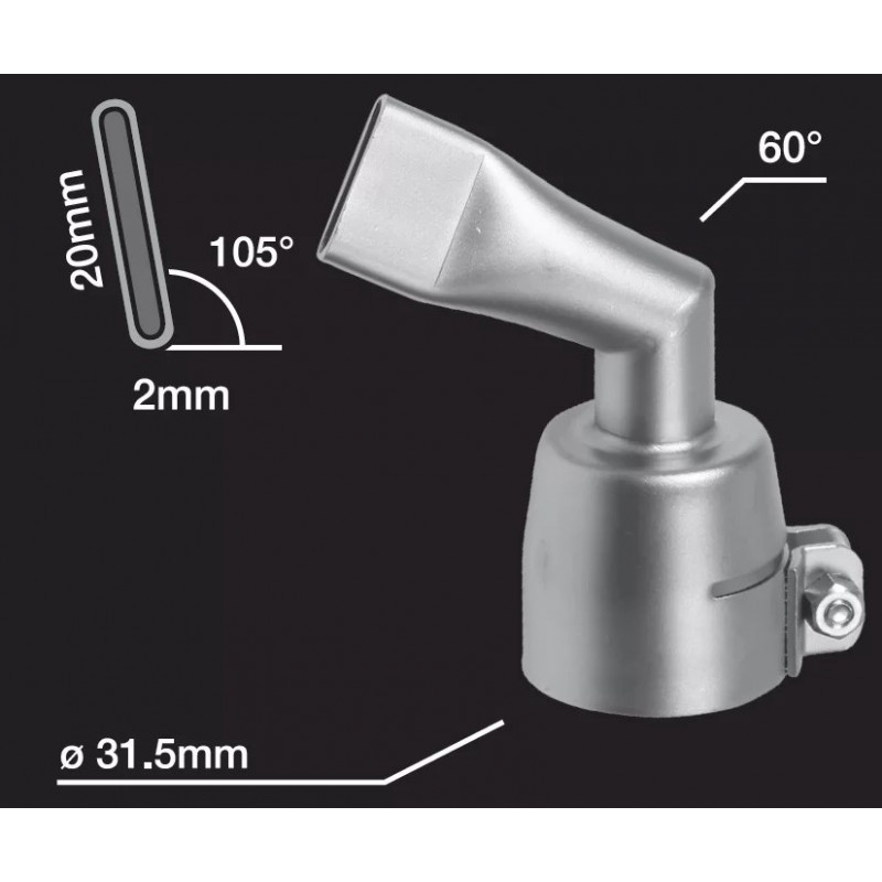 Шлицевая насадка Leister 20 мм, изогнутая 60°, левая (входное отверстие Ø32 мм)