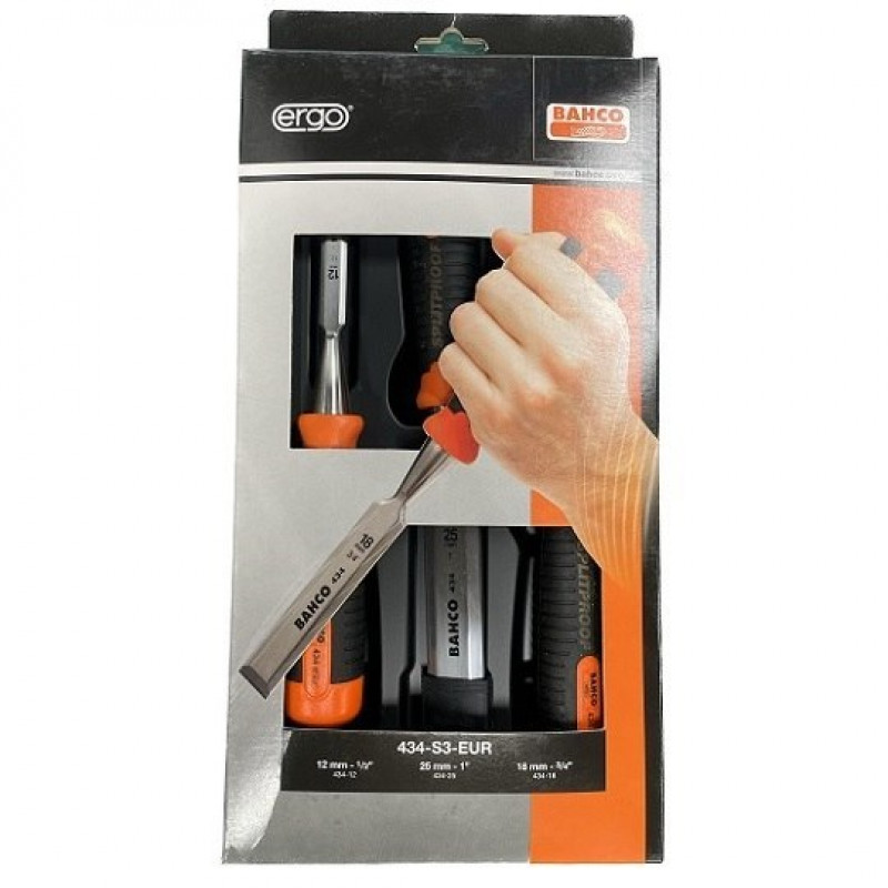 Набір стамесок по дереву Bahco ERGO, 3 предм. [434-S3-EUR]