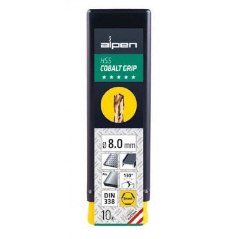 Кобальтовое сверло по металлу HSS-Co 18.0 мм, со шлифованной 3-плоскостной ручкой ALPEN [0065601800100] закругленная ручка 12,