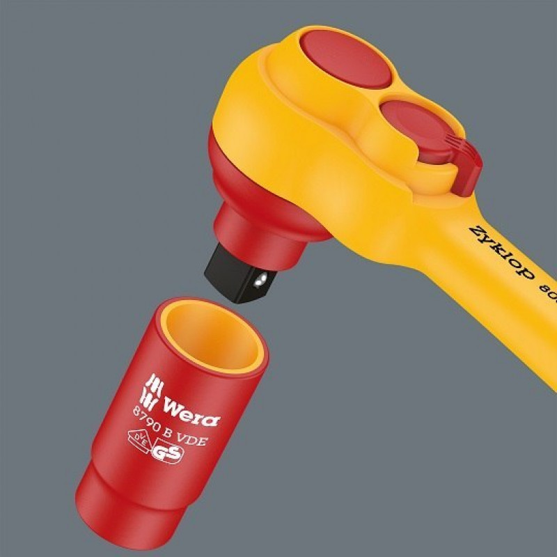 Набор из 17 изолированных головок VDE с трещоткой Zyklop 3/8, 8100 SB VDE 1, WERA [05004970001] 2go, метрические