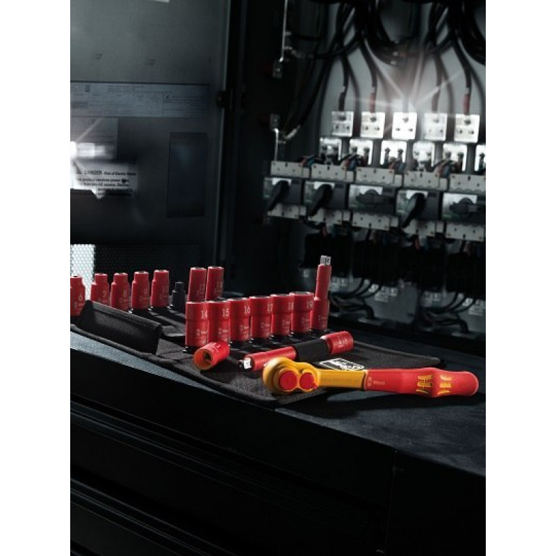 Набор из 17 изолированных головок VDE с трещоткой Zyklop 3/8, 8100 SB VDE 1, WERA [05004970001] 2go, метрические