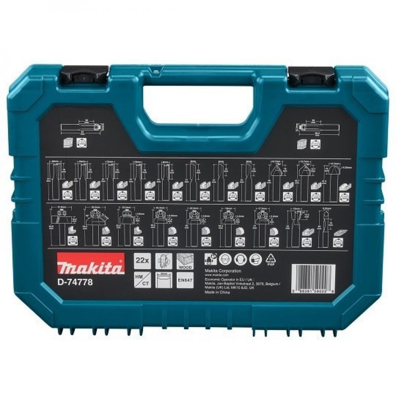 Набір із 22 фрез HM для фрезерів, хвостовик 8 мм, Makita [D-74778]