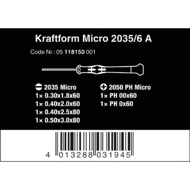 Набор из 6 прецизионных отверток Kraftform Micro WERA [05118150001]