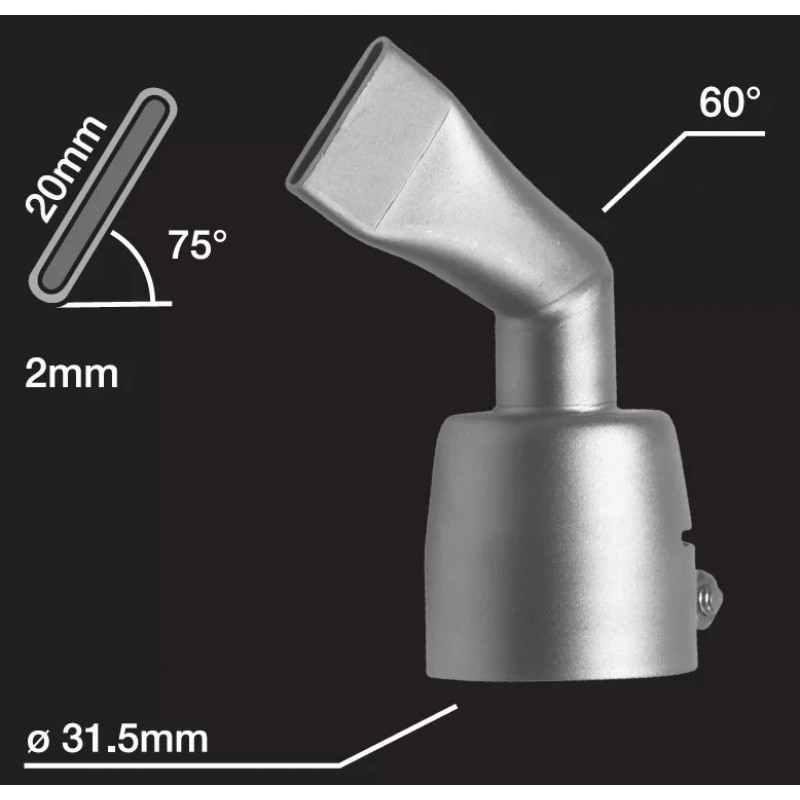 Щілинна насадка Leister 20 мм, вигнута 60°, права (вхідний отвір Ø32 мм) - 107.125