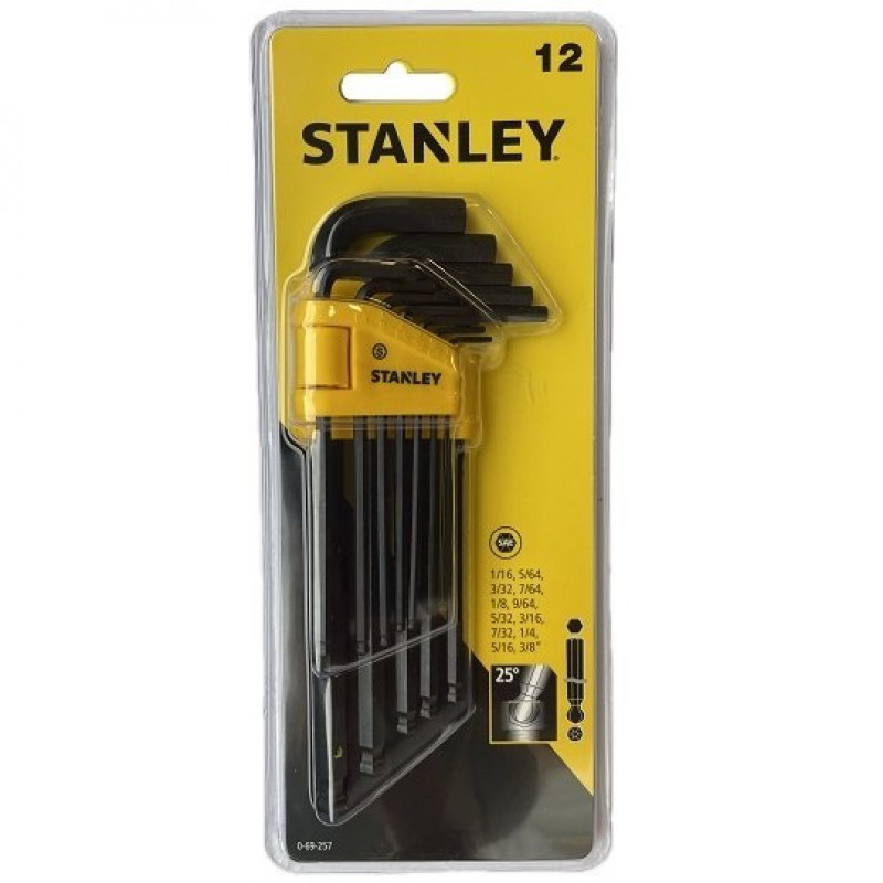 Набор из 12 шестигранных ключей для винтов с внутренним шестигранником, дюймовые, STANLEY [0-69-257]