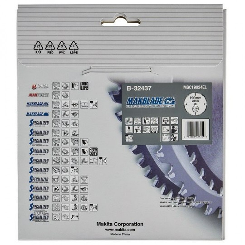Дисковая пилка для резки древесины 190/20/2.2 мм, 24 зубца, MAKBLADE PLUS, Makita [B-32437]