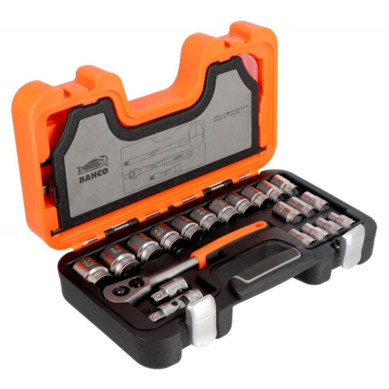 Набір метричних тріскачкових головок BAHCO 1/2, шліцьовий профіль, 24 предм. [S240-SPL]
