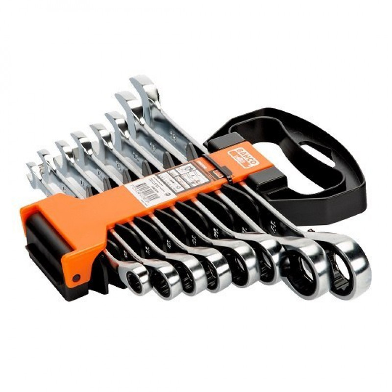 Набір з 8 двосторонніх ріжкових ключів із тріскачкою 8-19 мм, Bahco [1RM/SH8]