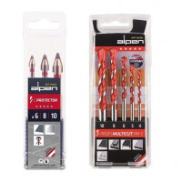 Комплект: 3 шт. сверло для керамики, фарфора и стекла C PROTECTOR + 5 шт. универсальных сверл Profi MultiCut PM-5, Alpen [0000303