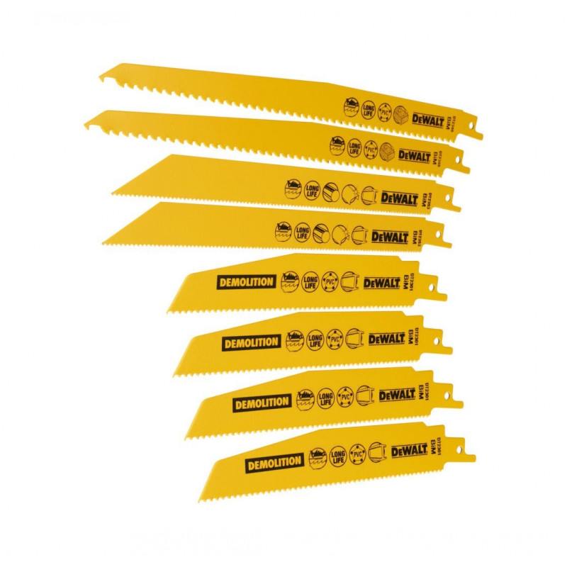 Набор из 8 различных долговечных полотен для возвратно-поступательных пил Dewalt [DT2442-QZ]