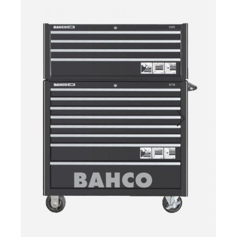 Візок для інструментів з 8 шухлядами та подовжувачем на 4 шухляди, 11 пінопластових вставок з інструментами, Bahco [MONSTER] RAL9005, 758 інструментів