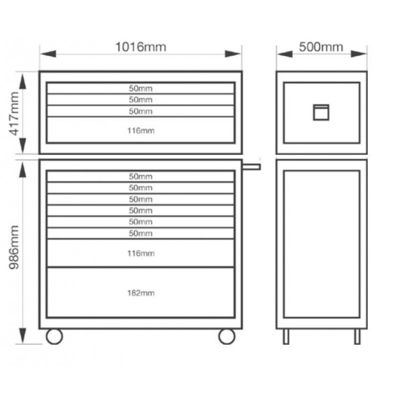 Візок для інструментів з 8 шухлядами та подовжувачем на 4 шухляди, 11 пінопластових вставок з інструментами, Bahco [MONSTER] RAL9005, 758 інструментів