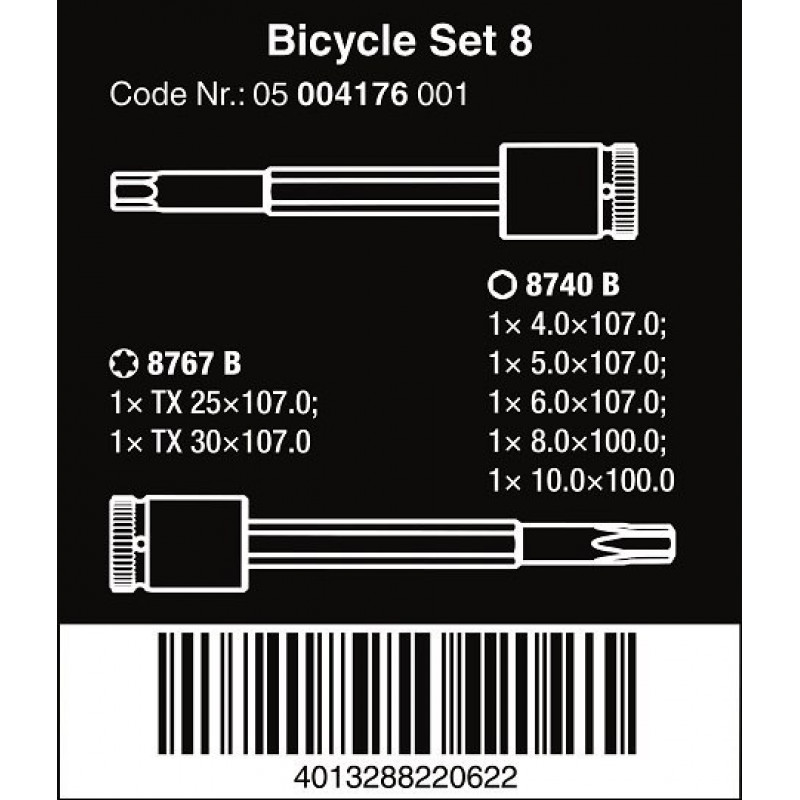 Набір торцевих ключів 3/8, 7 предм., Комплект велосипедних 8, 2go Wera [05004176001]