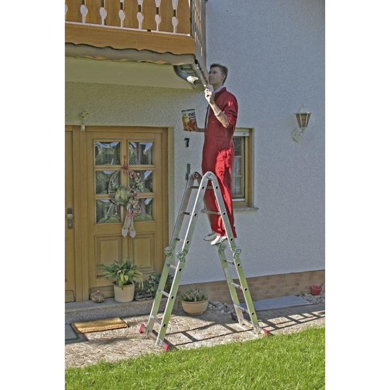 Четырехсекционная шарнирная алюминиевая стремянка + 2 платформы CORDA KRAUSE [085214] 4x3 ступеньки