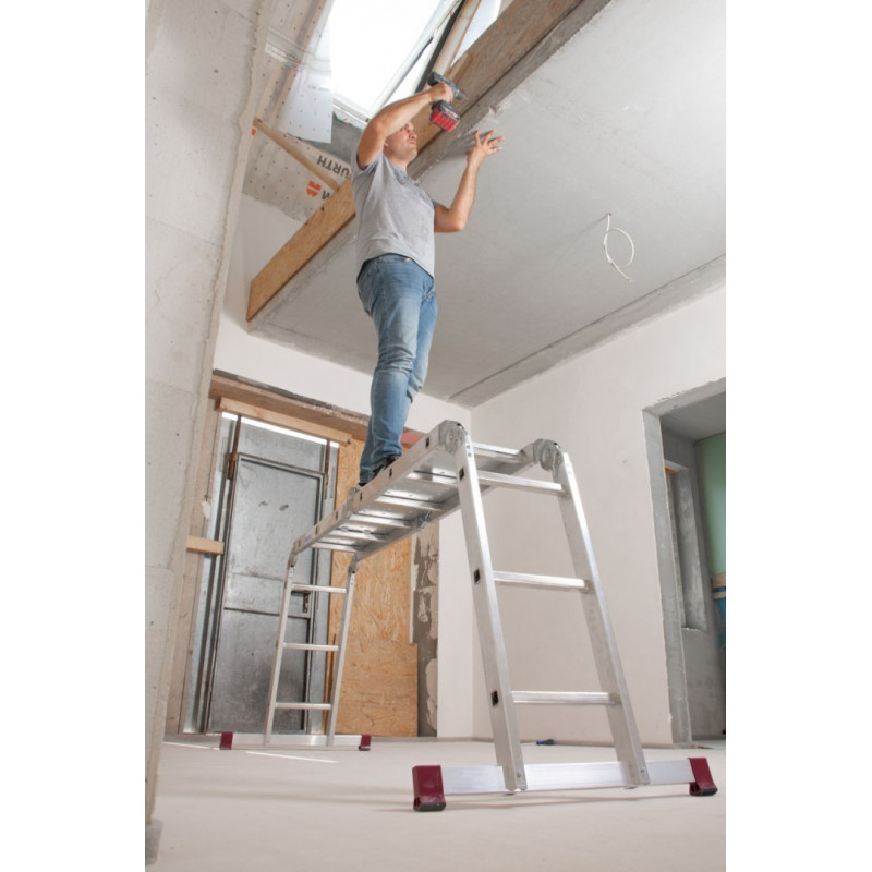 Четырехсекционная шарнирная алюминиевая стремянка + 2 платформы CORDA KRAUSE [085214] 4x3 ступеньки